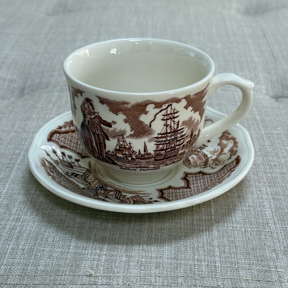 Vintage Brown and White Teacup and Saucer Set
